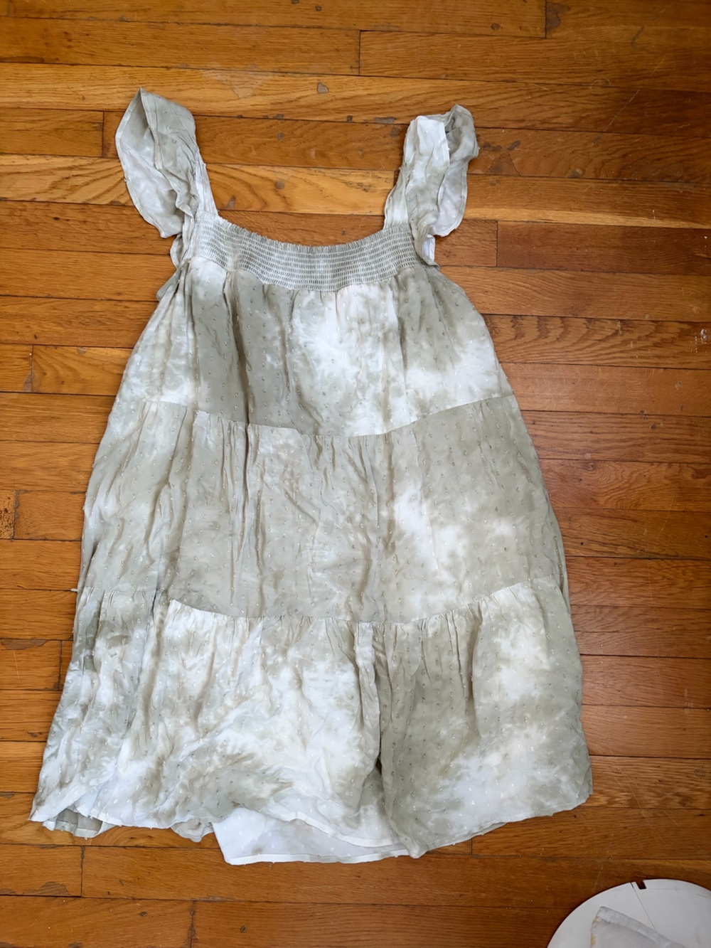 Women’s Cream Tie Dye Midi Dress with Smocked Bodice